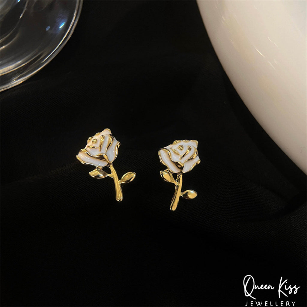 Cute Adorable White and Black Rose Gold Stud Earrings Modern Studs Minimal Stud Earrings Gift for her