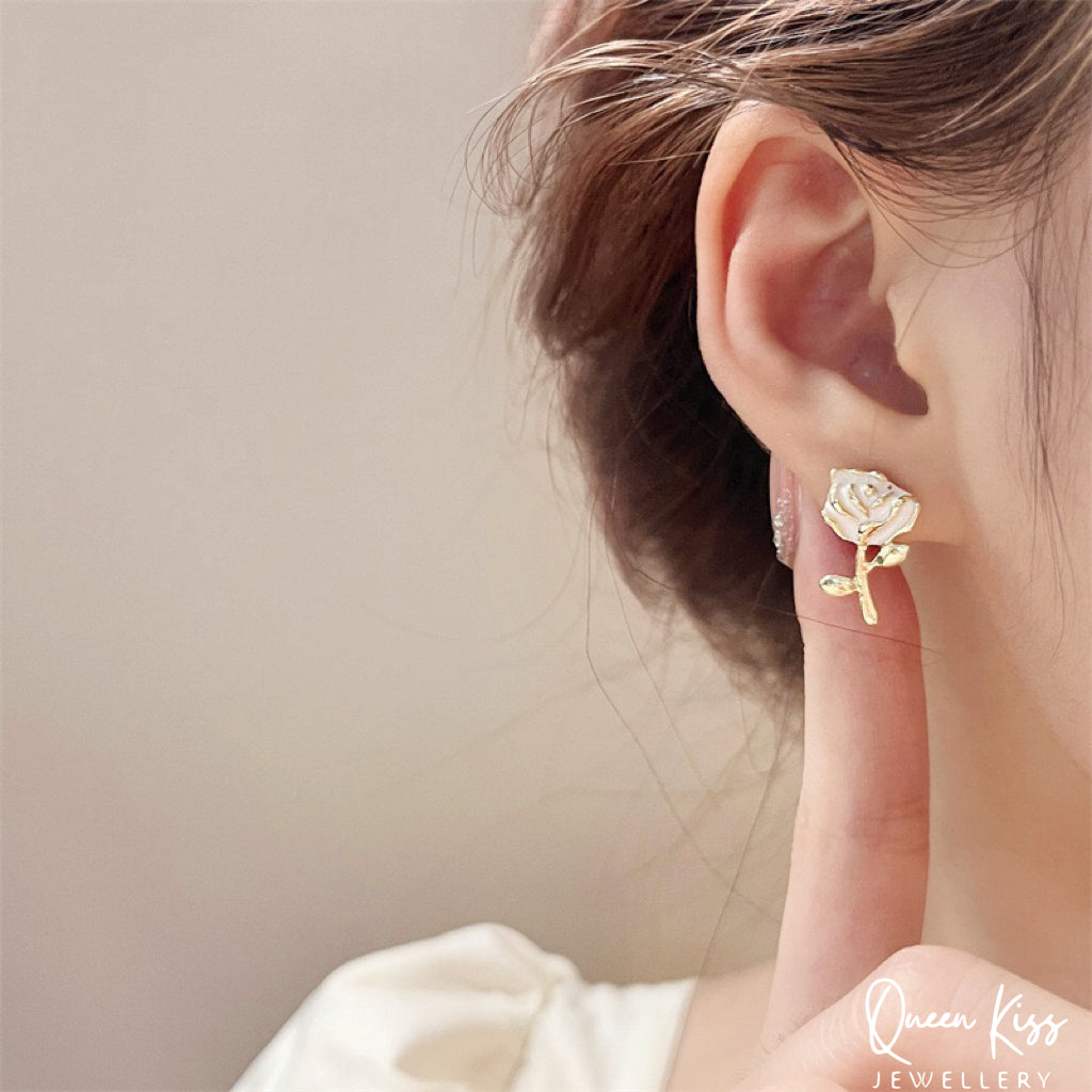 Cute Adorable White and Black Rose Gold Stud Earrings Modern Studs Minimal Stud Earrings Gift for her
