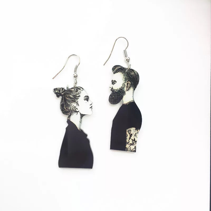 Cool Black and White Newtown Living Style Woman and Man Light Earrings - Newtown Woman and Man!!