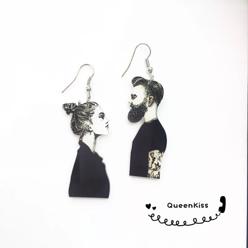 Cool Black and White Newtown Living Style Woman and Man Light Earrings - Newtown Woman and Man!!