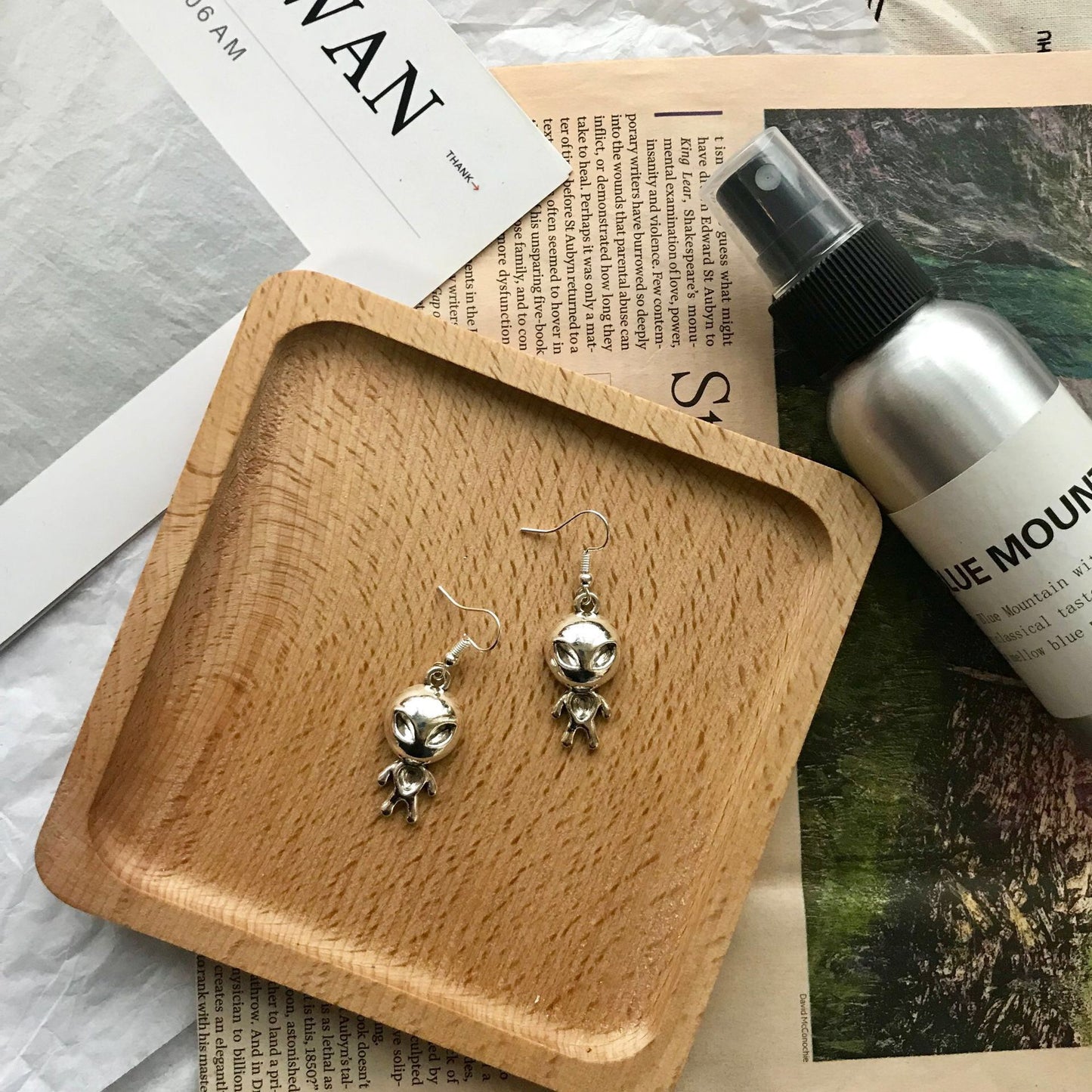 3D Cute Adorable Alien Couple Silver Earrings -- Welcome to my planet!!