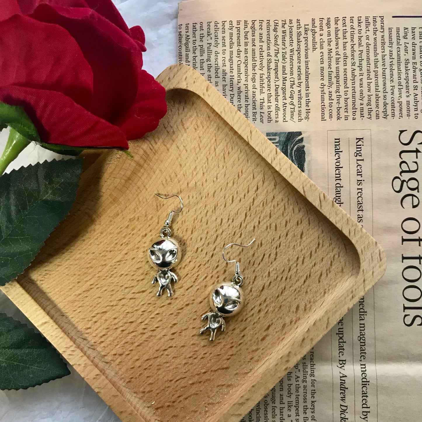 3D Cute Adorable Alien Couple Silver Earrings -- Welcome to my planet!!