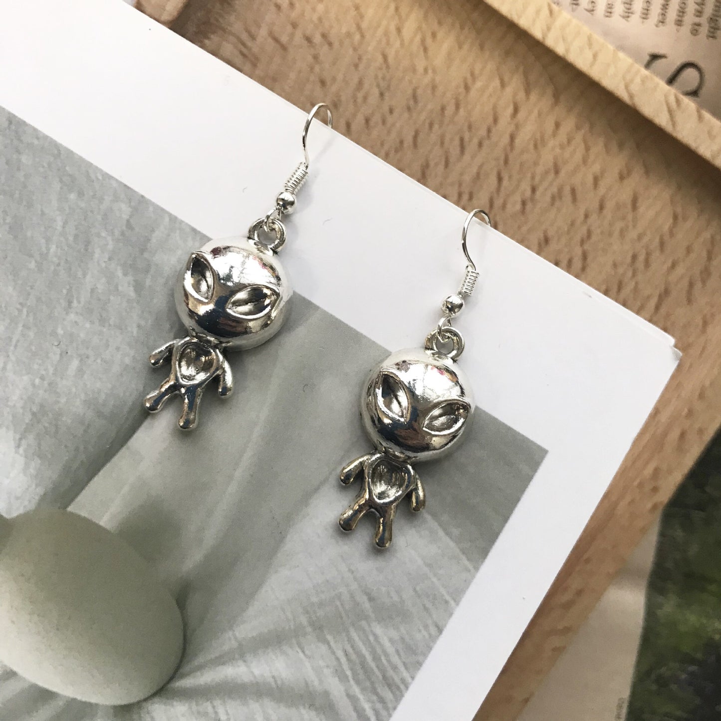 3D Cute Adorable Alien Couple Silver Earrings -- Welcome to my planet!!