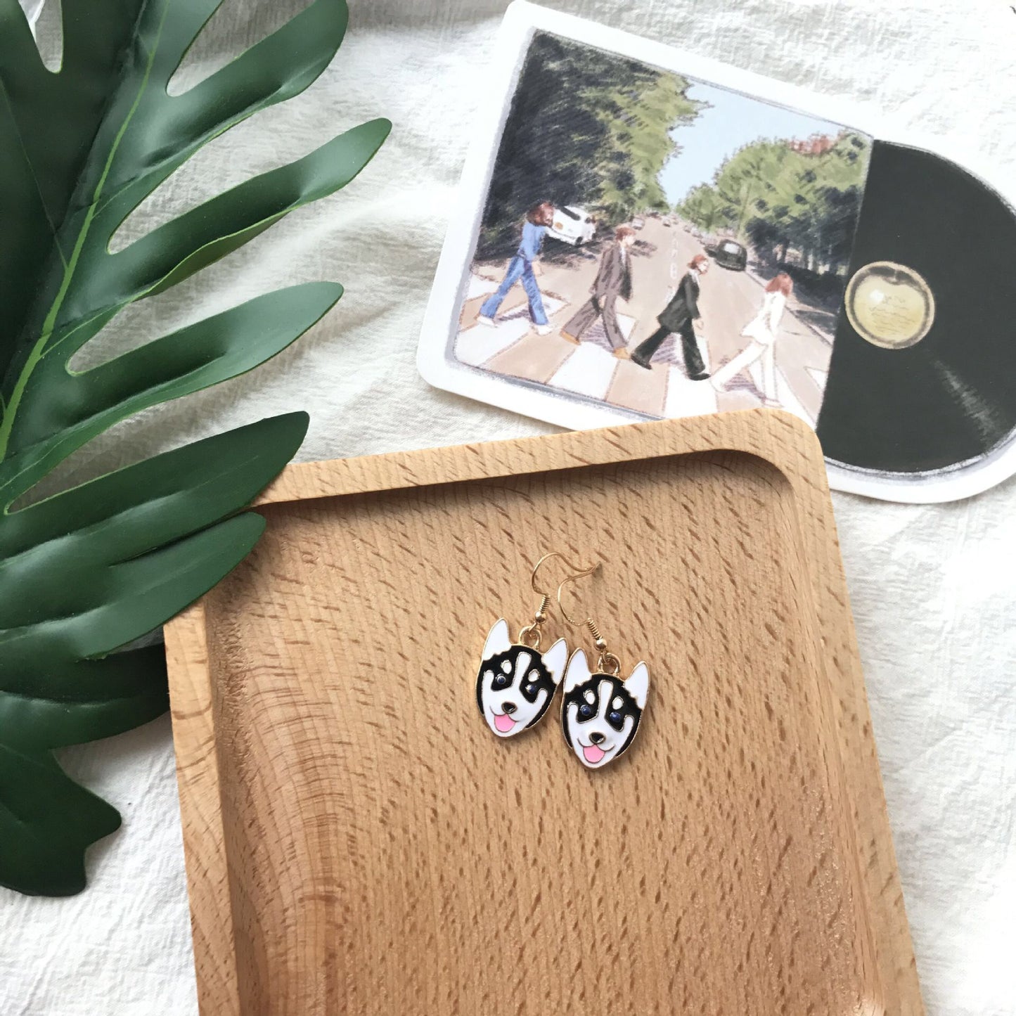 Cute Adorable Black and White Huskie Husky Dog Puppy Earrings -- Best Friend Ever!