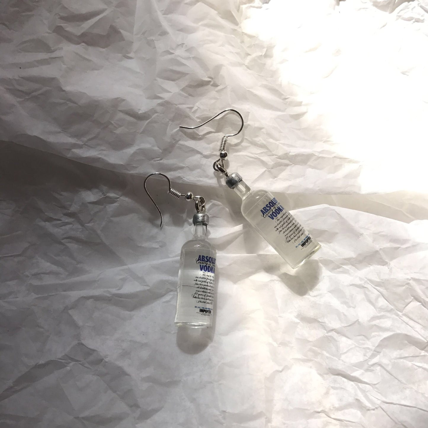 Adorable Absolute Vodka Alcohol Bottle Light Earrings -- Be Cool!!