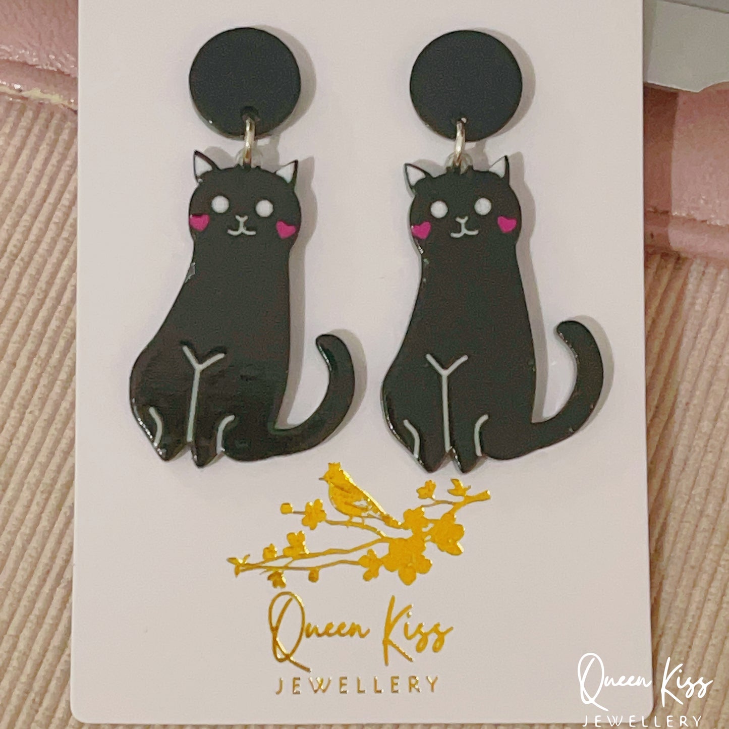 Super Light Acrylic Cute Black Cat Kitty Earrings - Night Walker!!