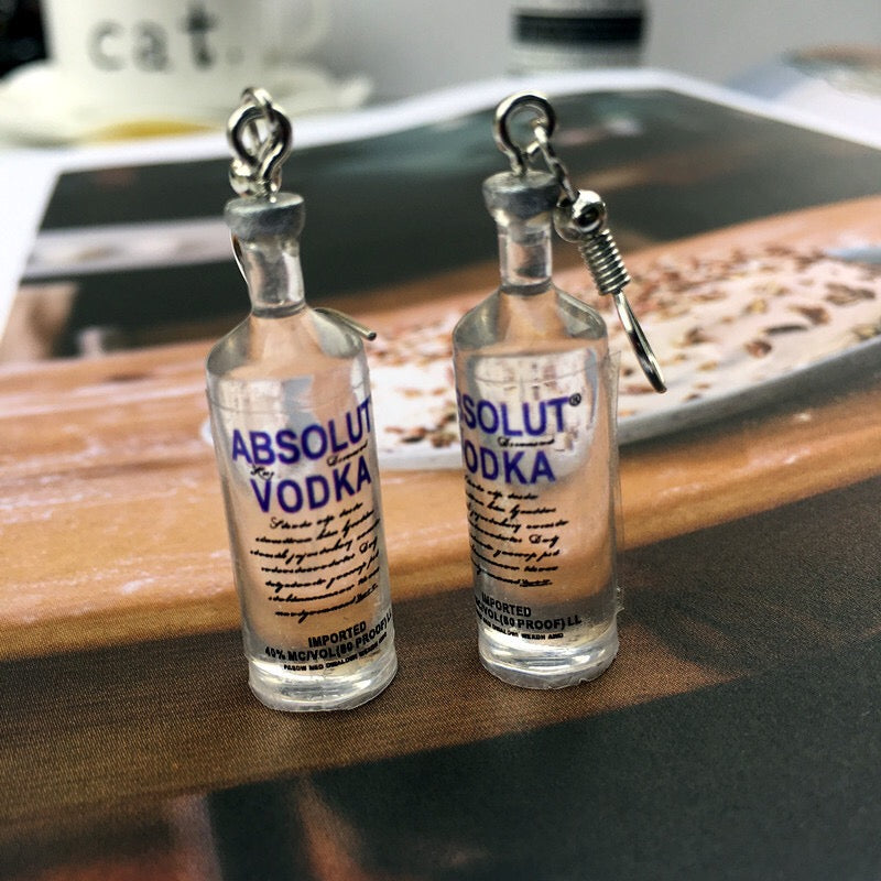 Adorable Absolute Vodka Alcohol Bottle Light Earrings -- Be Cool!!
