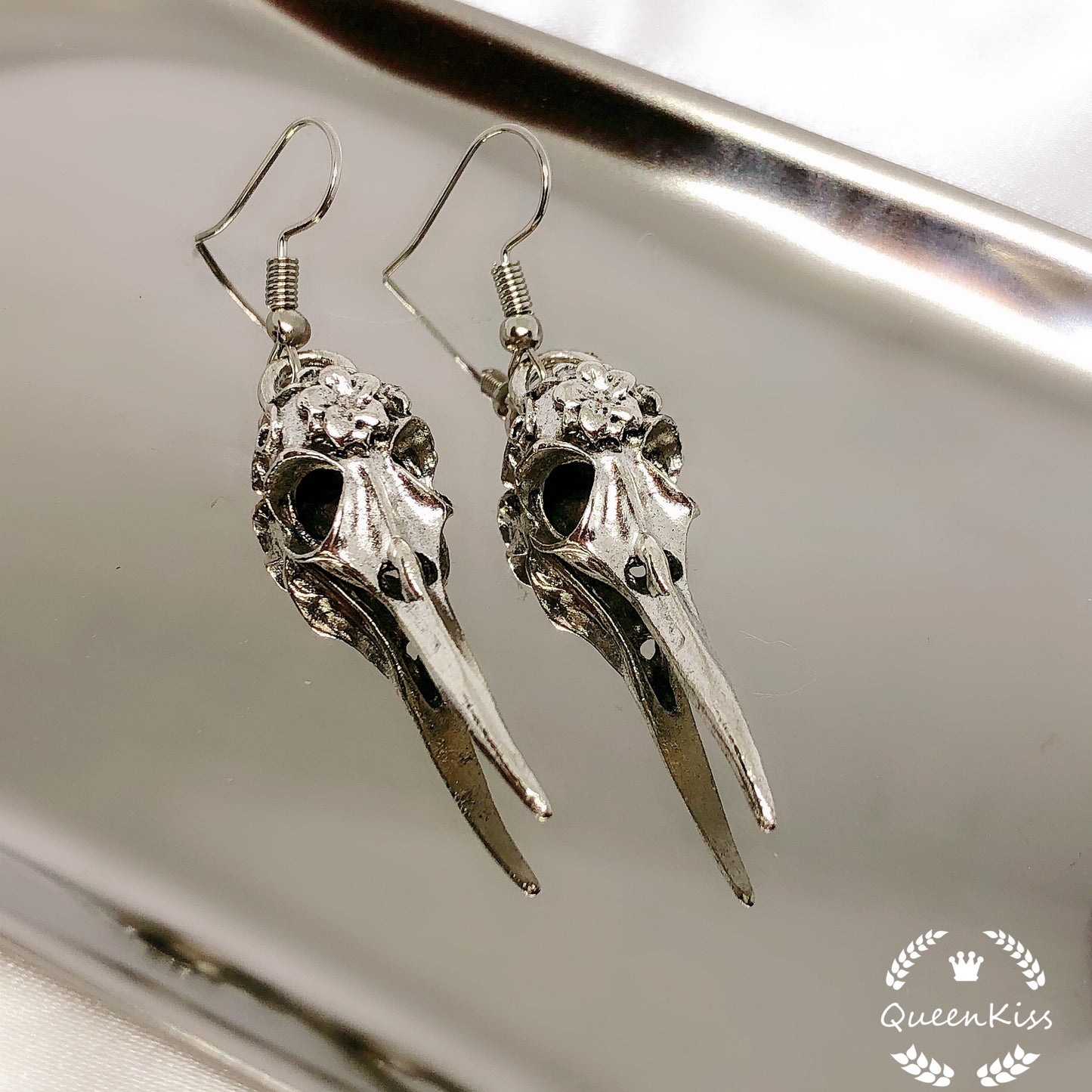 Cool Bird Skeleton Head Silver Earrings for Boyfriend Girlfriend Best friend Her Him -- Born in Stone Age!!