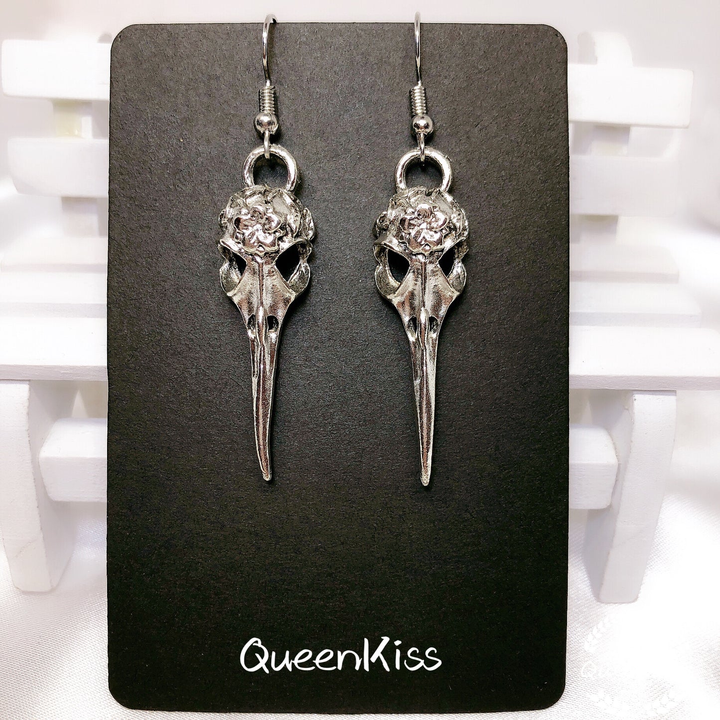 Cool Bird Skeleton Head Silver Earrings for Boyfriend Girlfriend Best friend Her Him -- Born in Stone Age!!