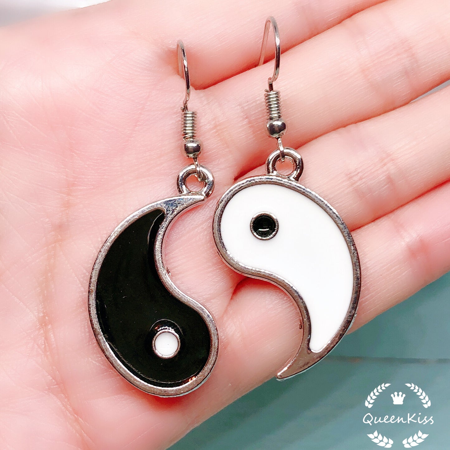 Sale!!! Black and White Yin and Yan Taichi Kungfu Asymmetric Silver Earrings -- Meaning of Life!!
