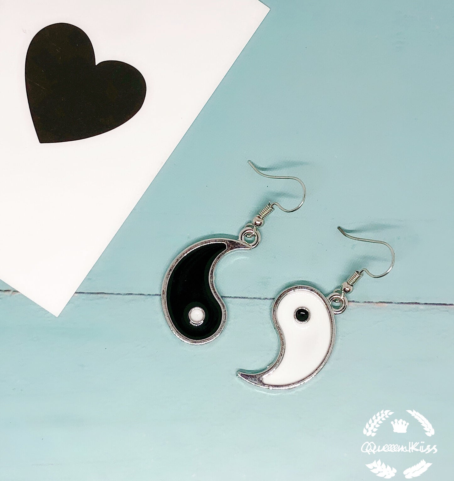 Sale!!! Black and White Yin and Yan Taichi Kungfu Asymmetric Silver Earrings -- Meaning of Life!!