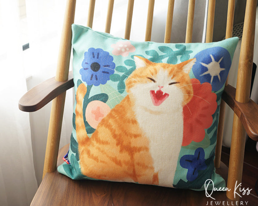 Mewji Cat Cushion Covers Premium Thick Quality 45cm x 45cm White Brown Siamese Ginger Cat Gift for her him Christmas Gift -- Meowy Moments