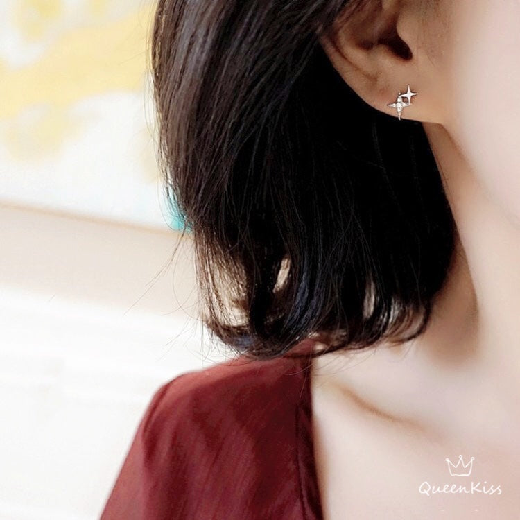 Sterling Silver 925 Stud Earrings Cute Dazzling Twin Stars Stud Earrings Modern Studs Minimal Stud Earrings Gift for her