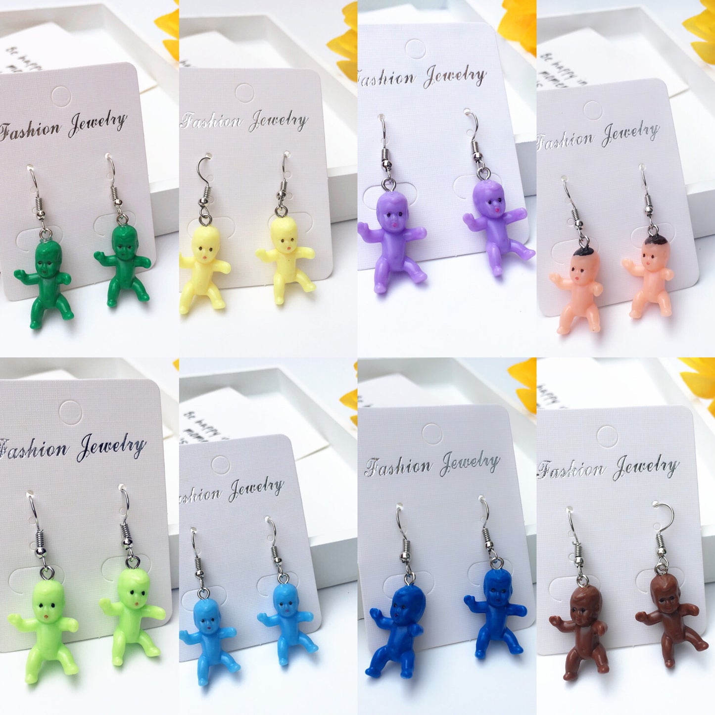 New Design Super Adorable Cute Quirky Babe Baby Babies Colorful Light Earrings - Kinder Garden!!