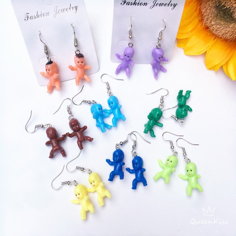 New Design Super Adorable Cute Quirky Babe Baby Babies Colorful Light Earrings - Kinder Garden!!