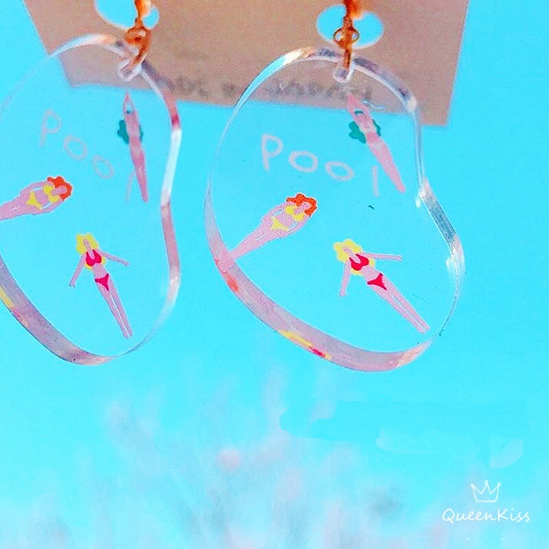Quirky Cute Light Trendy Translucent Pool and Fish Earrings - Fish Beside Me!!