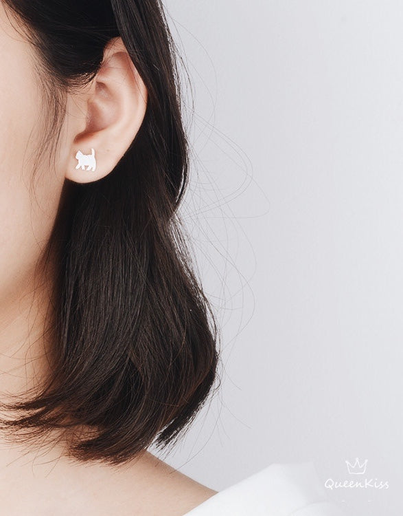 Sterling Silver 925 Stud Earrings Cute Cat Kitty Stud Earrings Modern Studs Minimal Stud Earrings Gift for her
