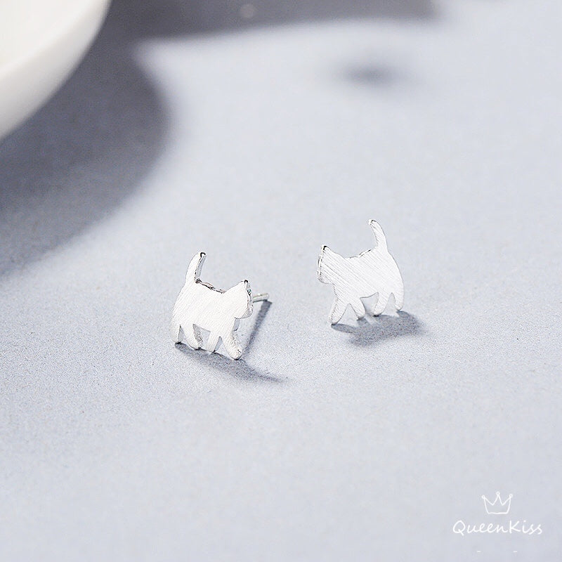 Sterling Silver 925 Stud Earrings Cute Cat Kitty Stud Earrings Modern Studs Minimal Stud Earrings Gift for her