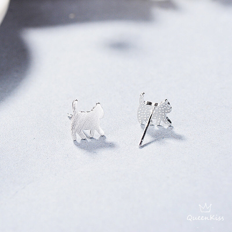 Sterling Silver 925 Stud Earrings Cute Cat Kitty Stud Earrings Modern Studs Minimal Stud Earrings Gift for her