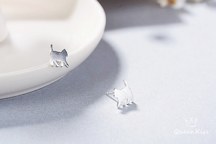Sterling Silver 925 Stud Earrings Cute Cat Kitty Stud Earrings Modern Studs Minimal Stud Earrings Gift for her