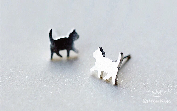 Sterling Silver 925 Stud Earrings Cute Cat Kitty Stud Earrings Modern Studs Minimal Stud Earrings Gift for her
