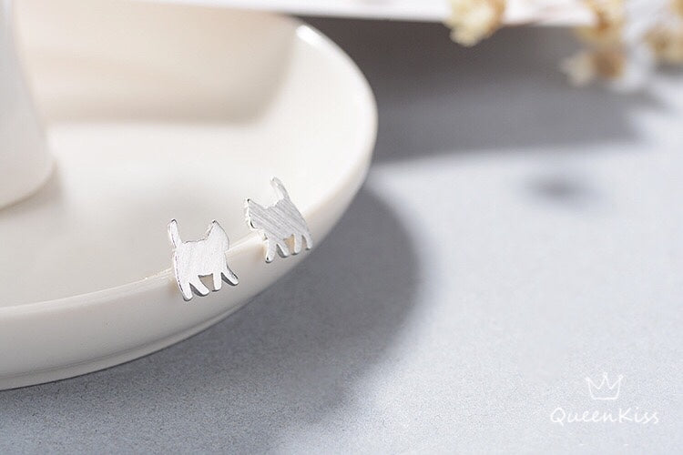 Sterling Silver 925 Stud Earrings Cute Cat Kitty Stud Earrings Modern Studs Minimal Stud Earrings Gift for her