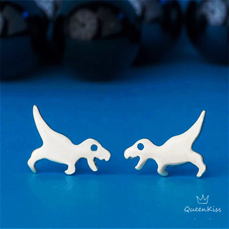 Sterling Silver 925 Stud Earrings Cute Couple Dinosaur Stud Earrings Modern Studs Minimal Stud Silver and Gold Earrings Gift for her