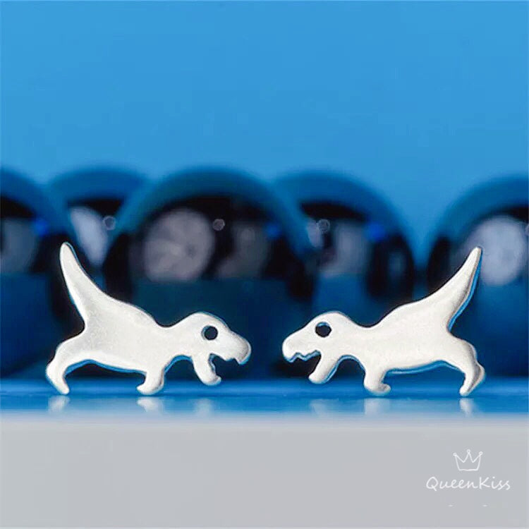 Sterling Silver 925 Stud Earrings Cute Couple Dinosaur Stud Earrings Modern Studs Minimal Stud Silver and Gold Earrings Gift for her