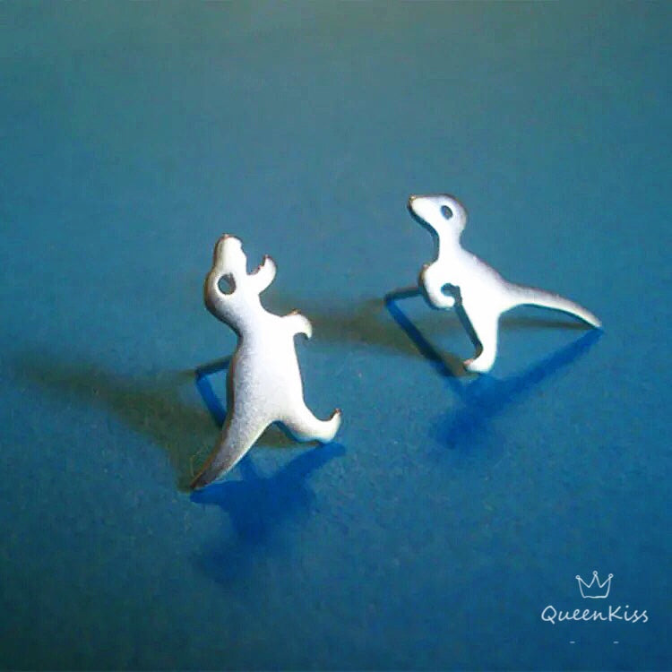 Sterling Silver 925 Stud Earrings Cute Couple Dinosaur Stud Earrings Modern Studs Minimal Stud Silver and Gold Earrings Gift for her