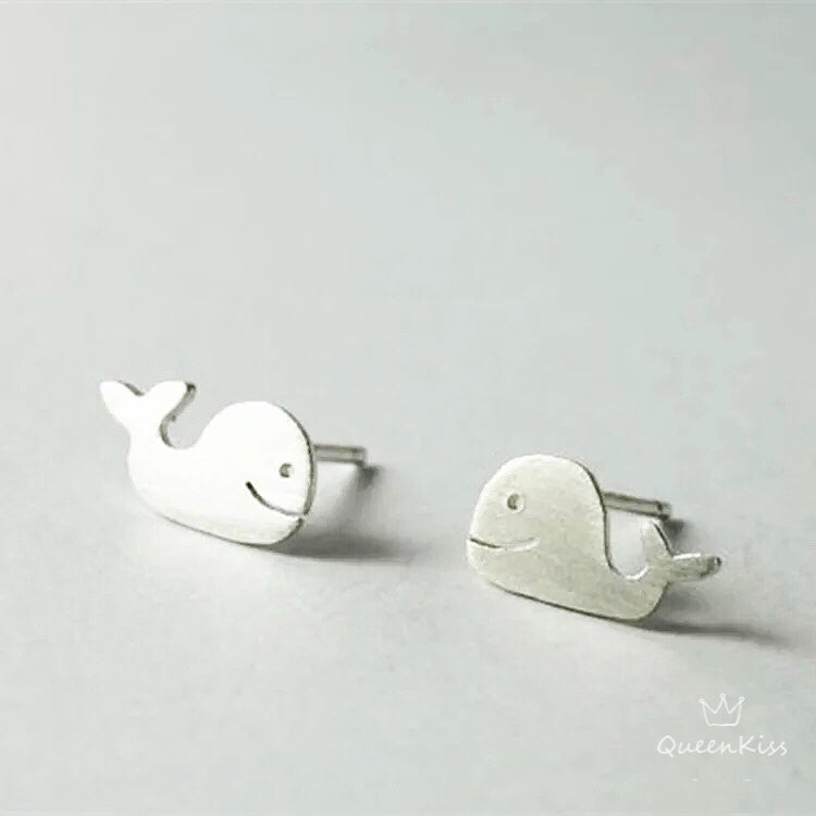 Sterling Silver 925 Stud Earrings Cute Couple Whale Stud Earrings Modern Studs Minimal Stud Earrings Gift for her