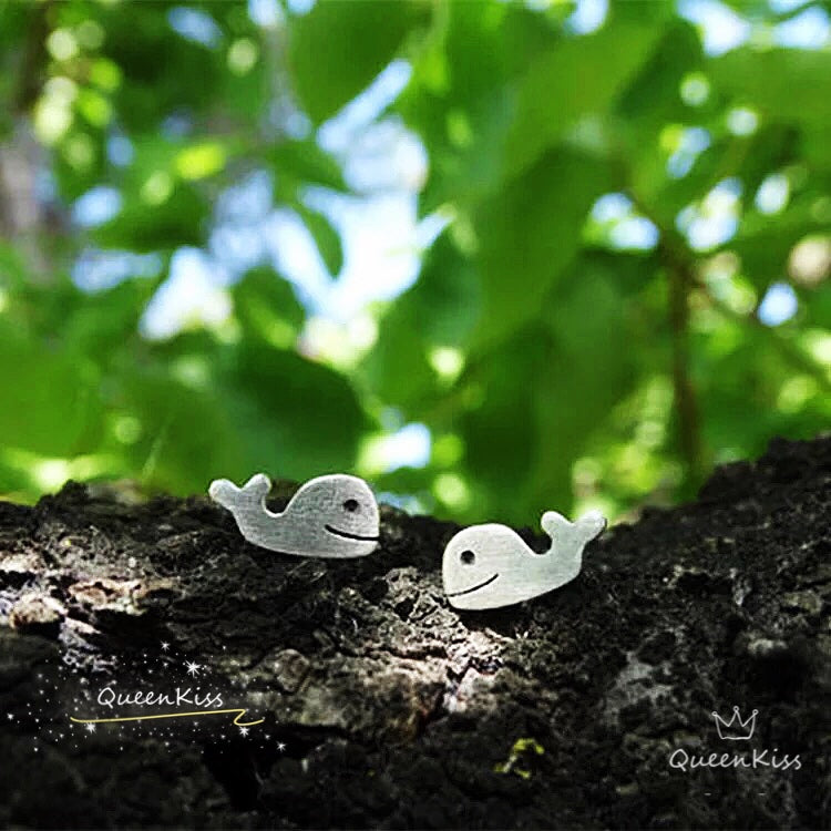 Sterling Silver 925 Stud Earrings Cute Couple Whale Stud Earrings Modern Studs Minimal Stud Earrings Gift for her