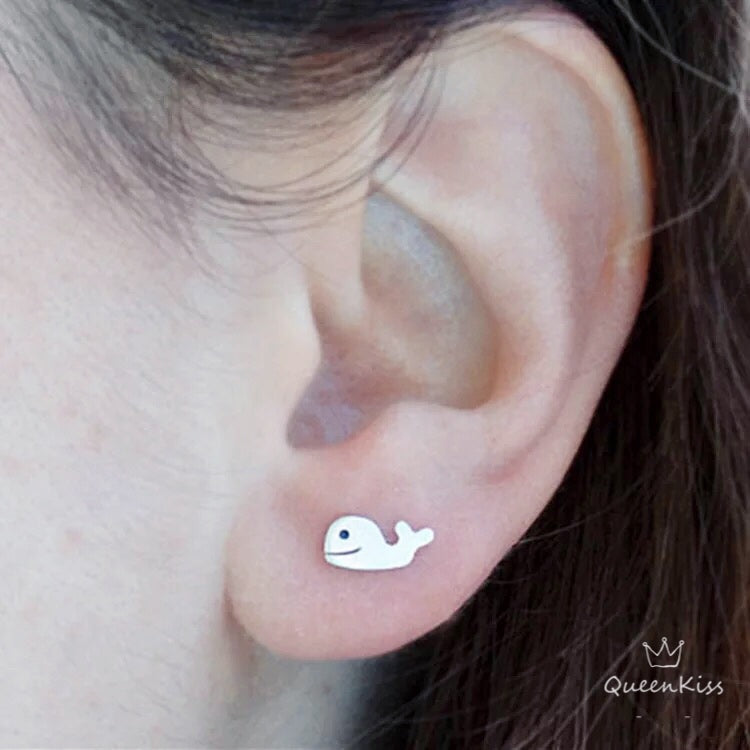 Sterling Silver 925 Stud Earrings Cute Couple Whale Stud Earrings Modern Studs Minimal Stud Earrings Gift for her