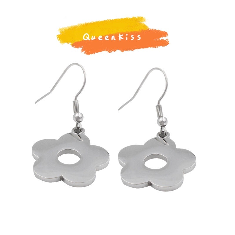 Stainless Steel Cute Adorable Flower Dangle Silver Earrings -- Little Flora!!
