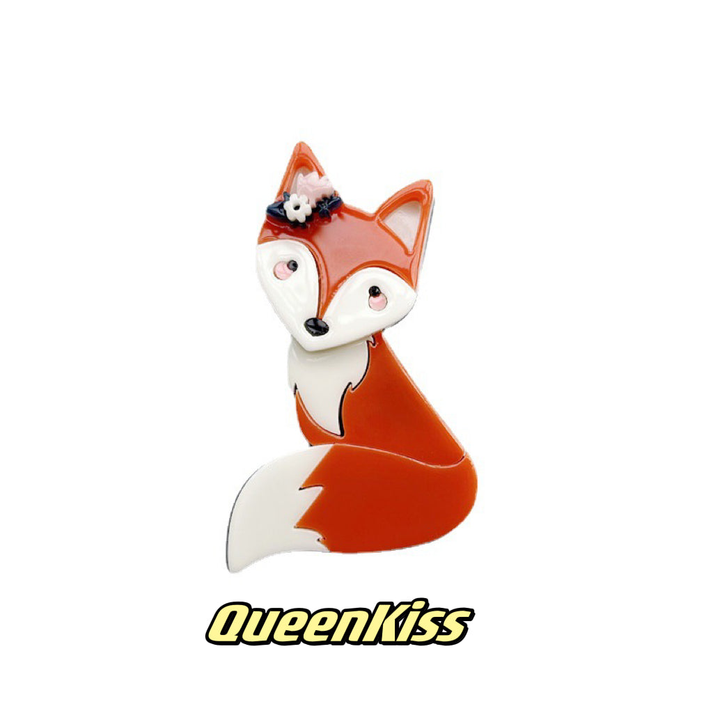 Cute Adorable Good Quality Acrylic Fox Brooches Artist Gift for Her, Mother, Kid, Sister, Good Friends Inactive