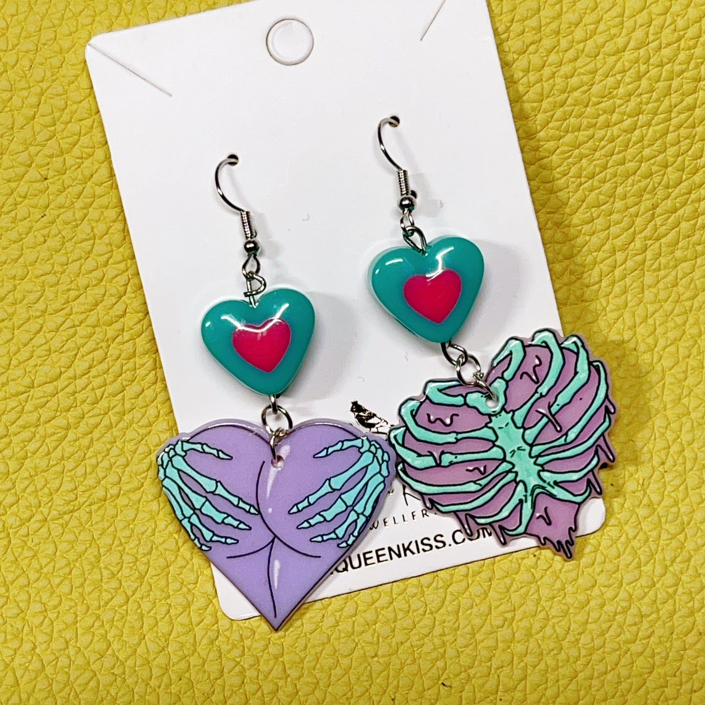 Quirky Playful Newtown Theme Love Heart Fun Earrings - Uturn