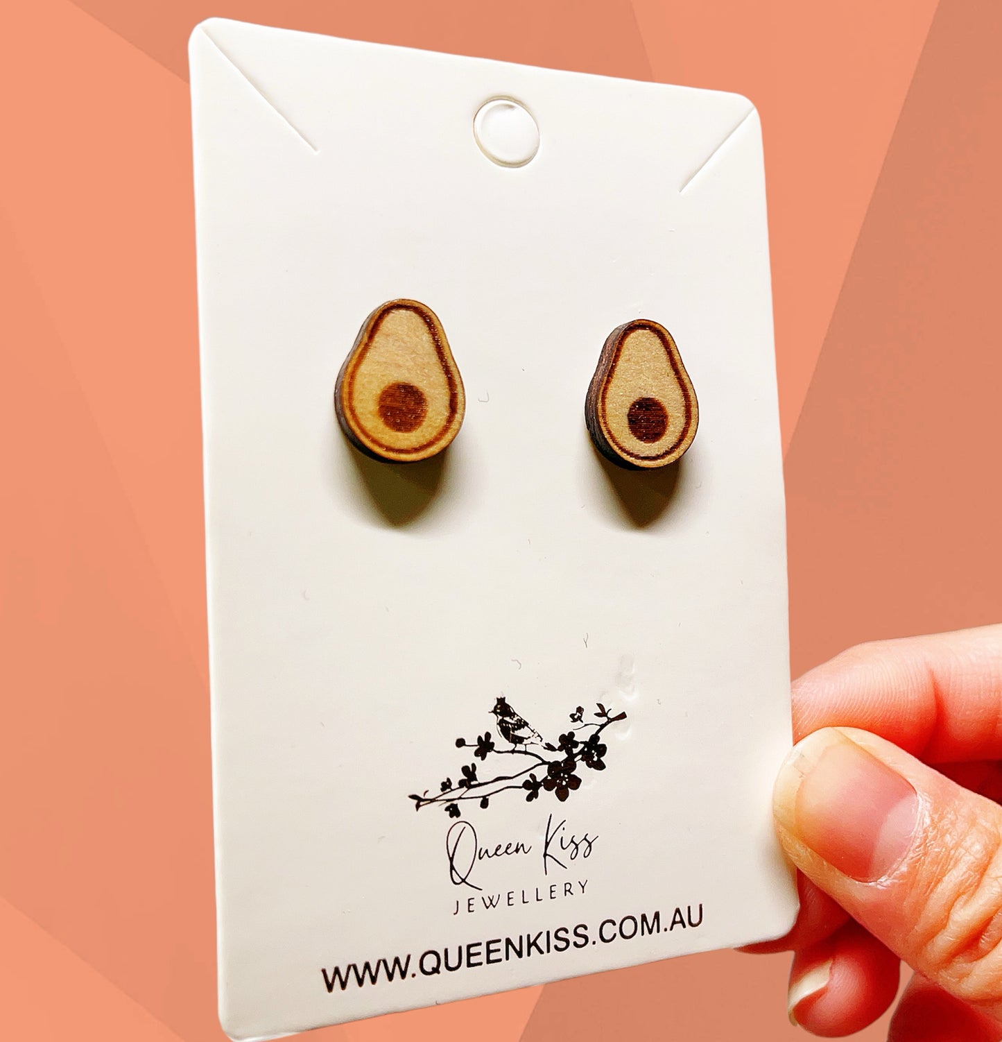 Cute Australian Avocado Wood Stud Earrings