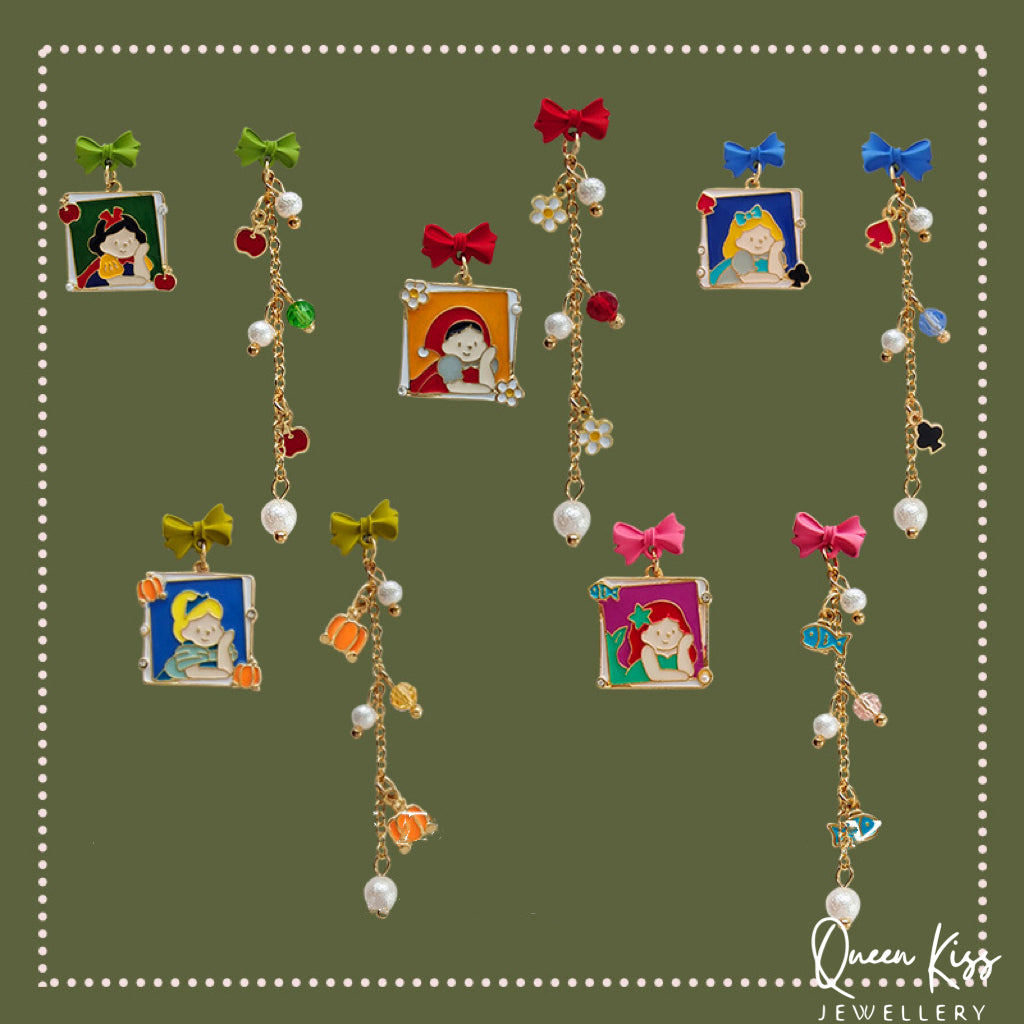 Cute Adorable Princess Theme Earrings Snow White Cinderella Little Red Riding Hood Mermaid Lovely Earrings - Once Upone A Time!