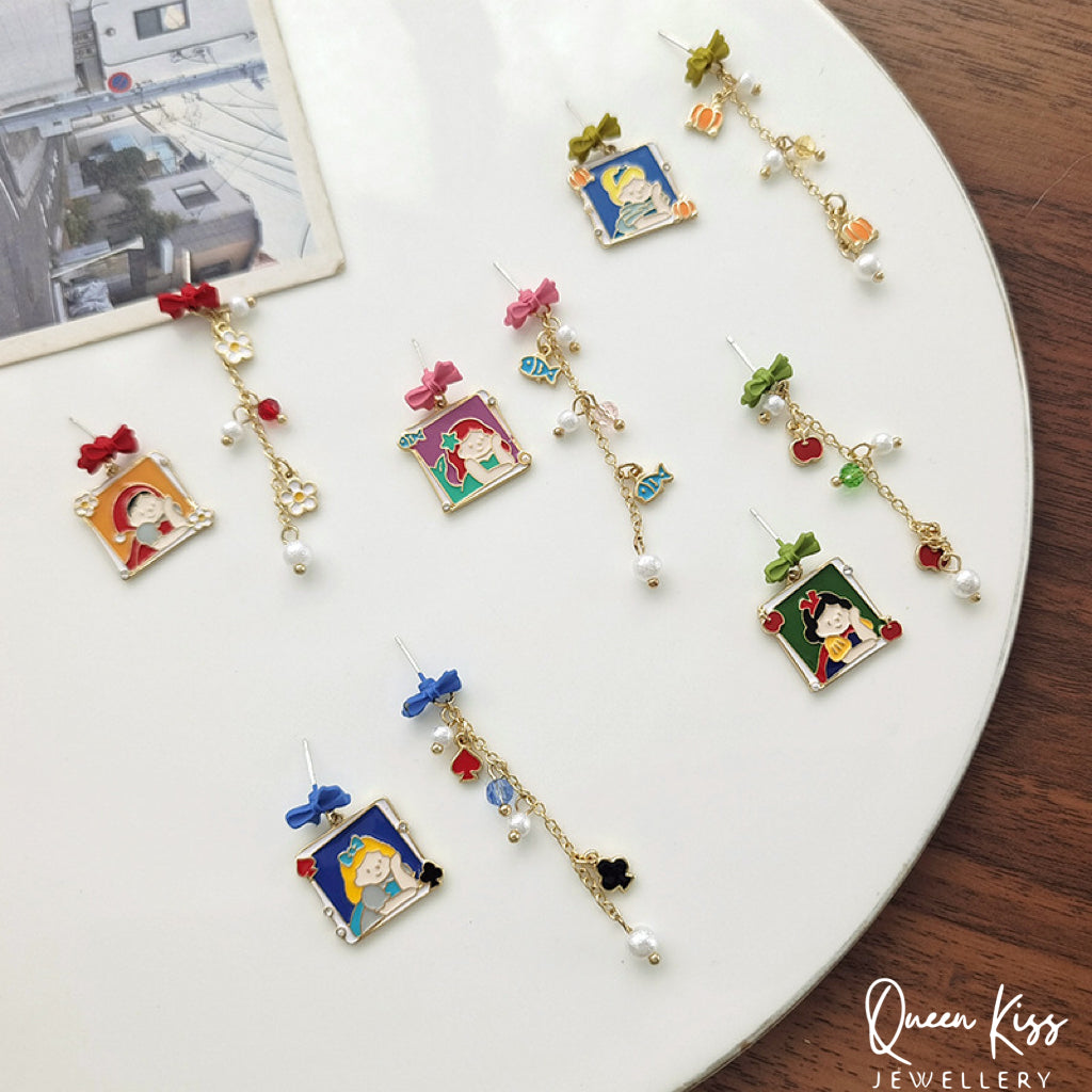 Cute Adorable Princess Theme Earrings Snow White Cinderella Little Red Riding Hood Mermaid Lovely Earrings - Once Upone A Time!