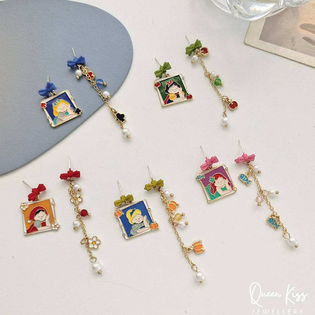 Cute Adorable Princess Theme Earrings Snow White Cinderella Little Red Riding Hood Mermaid Lovely Earrings - Once Upone A Time!