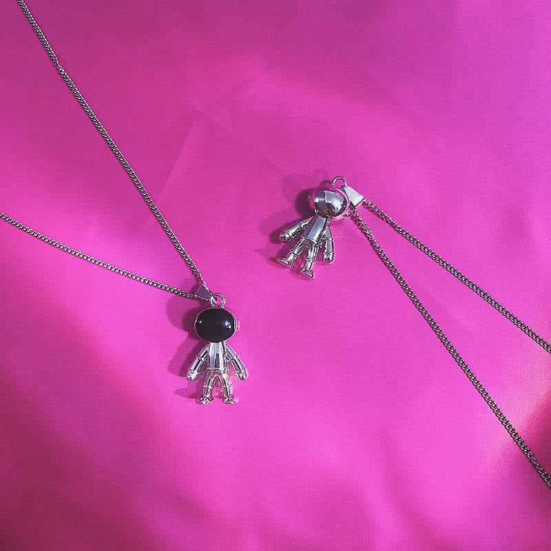 Funky Punk Stainless Steel Cool Cute Adorable Brother and Sister Astronut Spaceman Silver Necklace -- Family Man!!