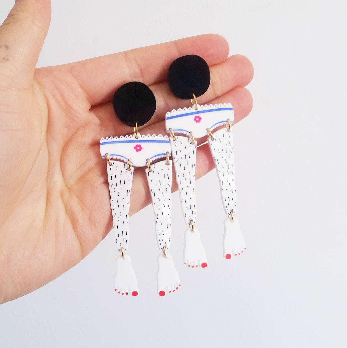 Cute Light Trendy Quirky Pants Hairy Legs Red Feet Earrings - Lady Papa!!