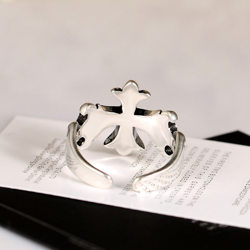 Vintage Cross Adjustable Silver Ring