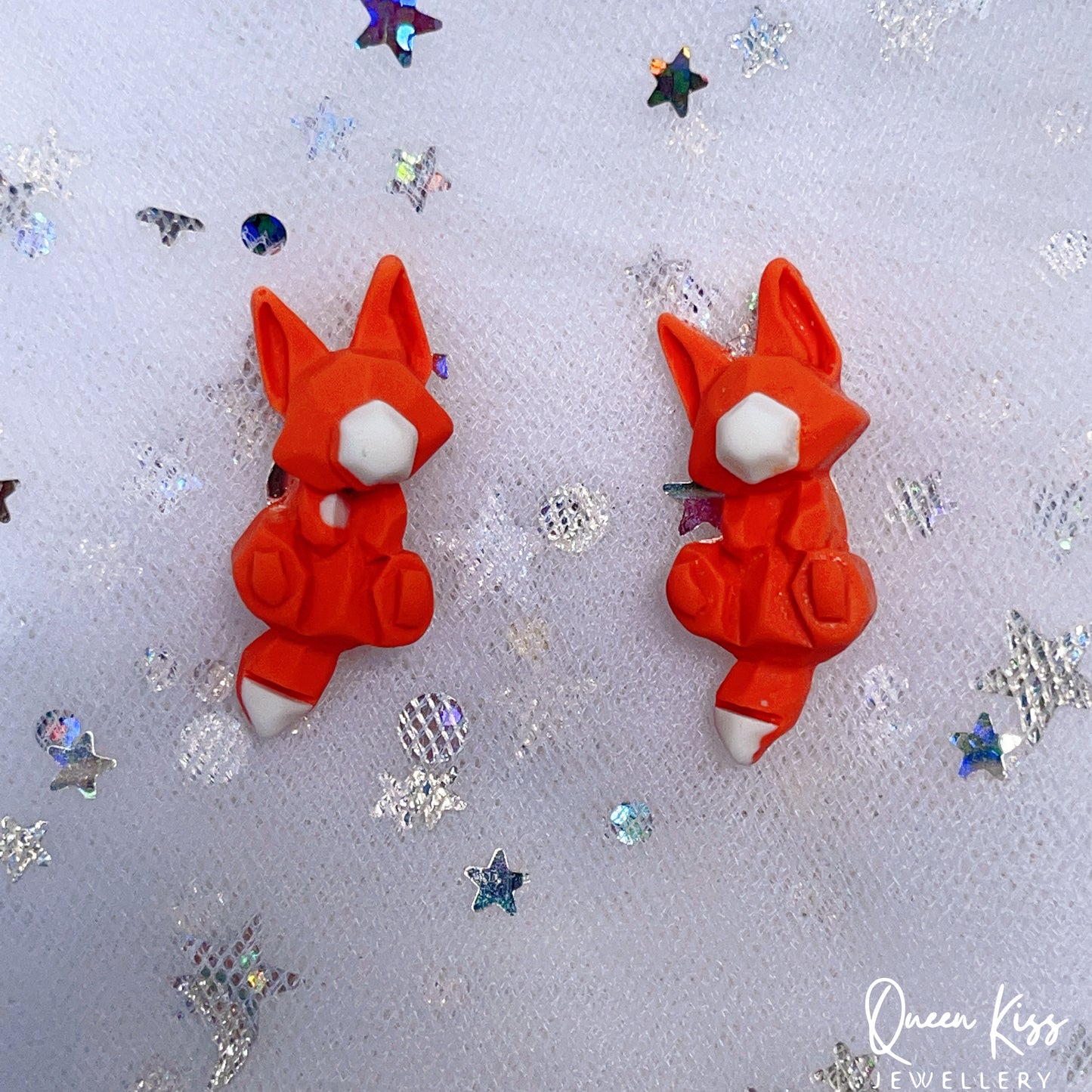 Super Cute LIttle Orange Fox and Pink Bunny Rabbit Stud Earrings -- Hop Hop Hop!!