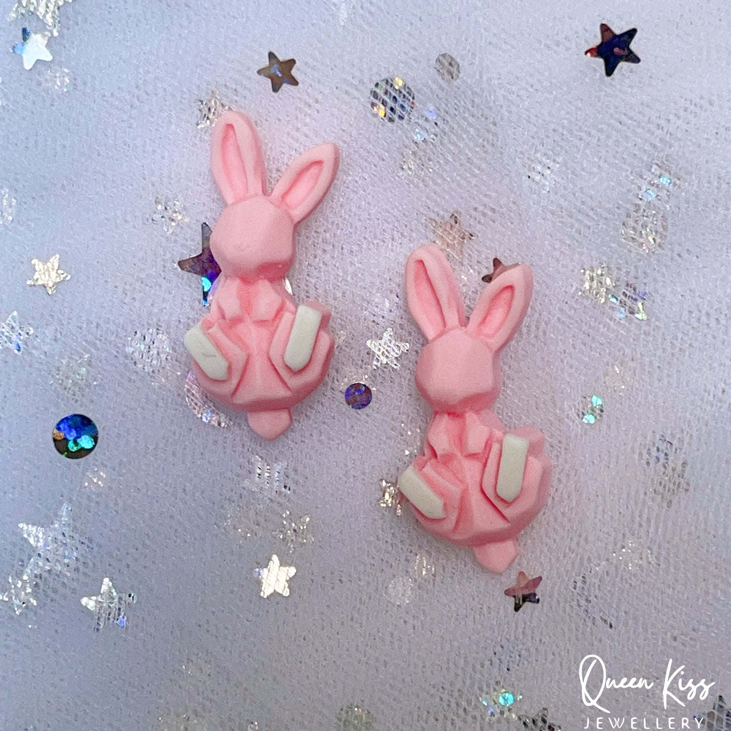 Super Cute LIttle Orange Fox and Pink Bunny Rabbit Stud Earrings -- Hop Hop Hop!!