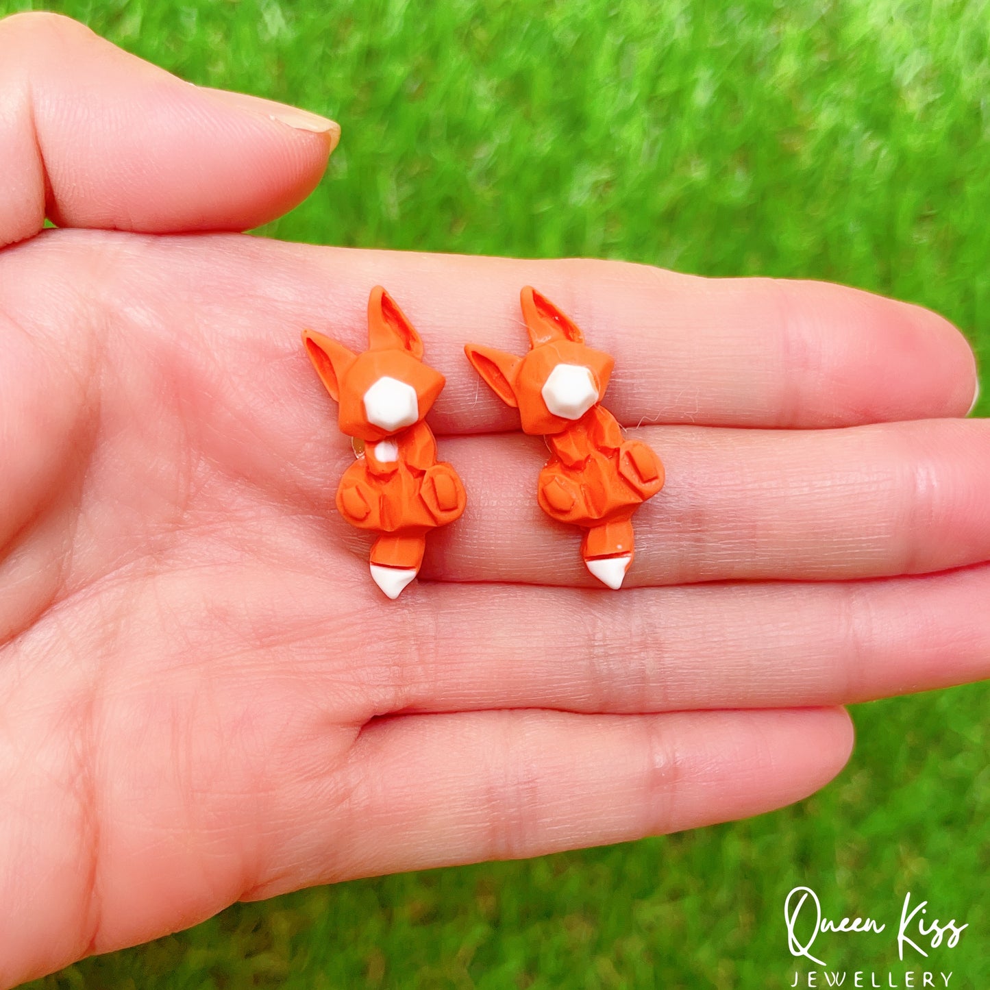 Super Cute LIttle Orange Fox and Pink Bunny Rabbit Stud Earrings -- Hop Hop Hop!!