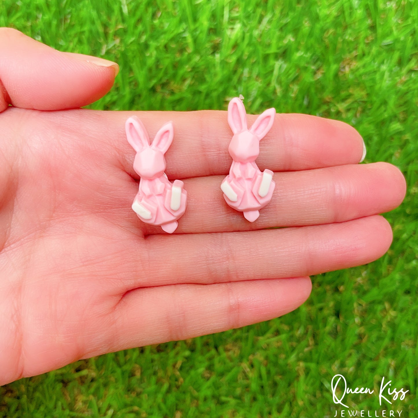 Super Cute LIttle Orange Fox and Pink Bunny Rabbit Stud Earrings -- Hop Hop Hop!!