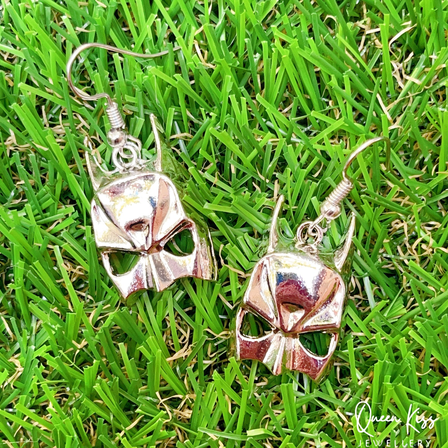 Cool B A T Man Mask Silver Earrings for Boyfriend Girlfriend Best friend Her Him -- He's back!!
