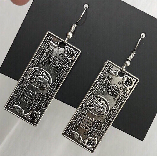 Sale!!! Awesome Money Silver Earrings -- Crazy World!!