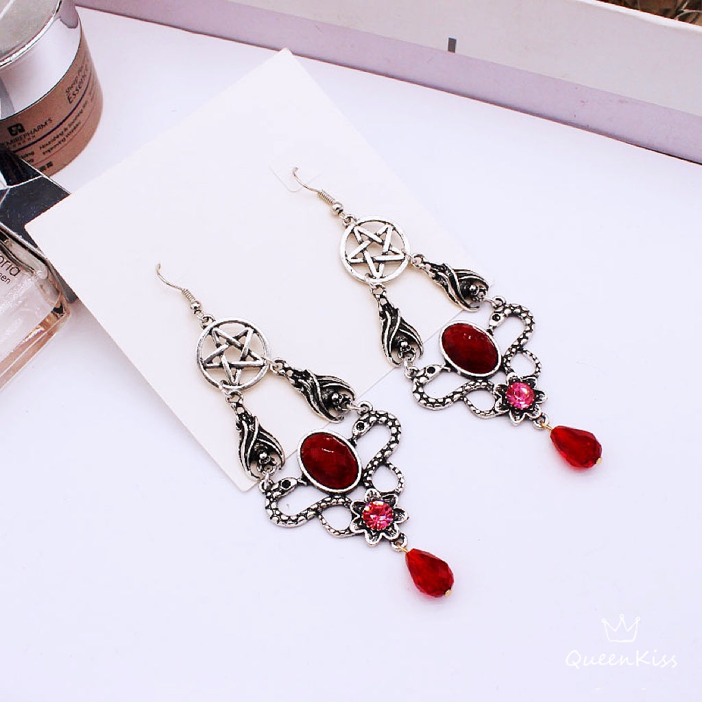 Family Bats Two Bats Blood and Star Gothic Dangle Horror Earrings Halloween Earrings Creepy Goth Grunge Earrings