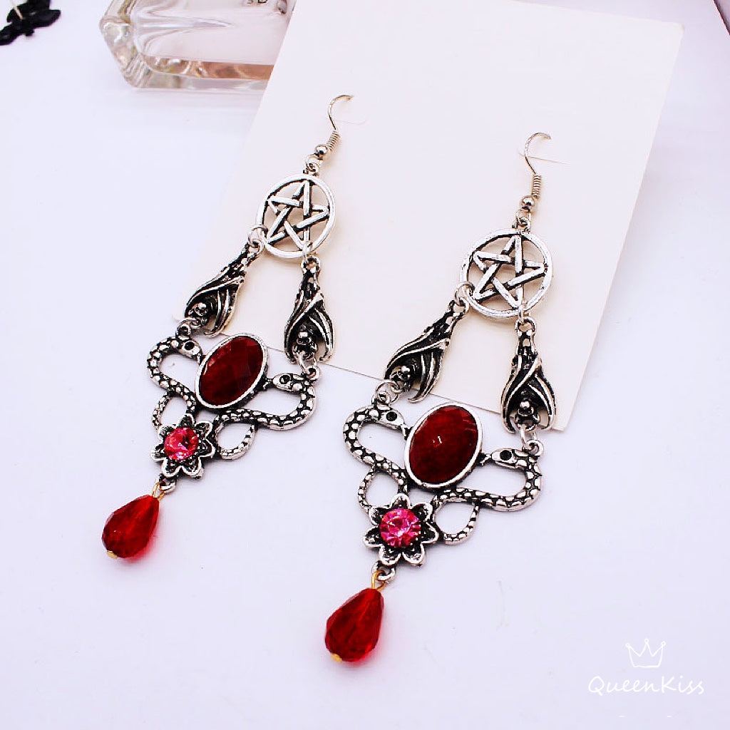 Family Bats Two Bats Blood and Star Gothic Dangle Horror Earrings Halloween Earrings Creepy Goth Grunge Earrings